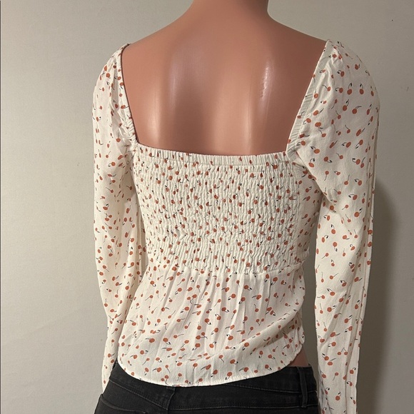 Free People Julia Sweetheart Top Ivory Cherry Print Women's Long Sleeve Size S - Picture 5 of 11